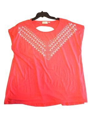 Womens Embellished Top Sz 20 Jeweled Neck Pit Sleeve Lightweight Coral Avenue